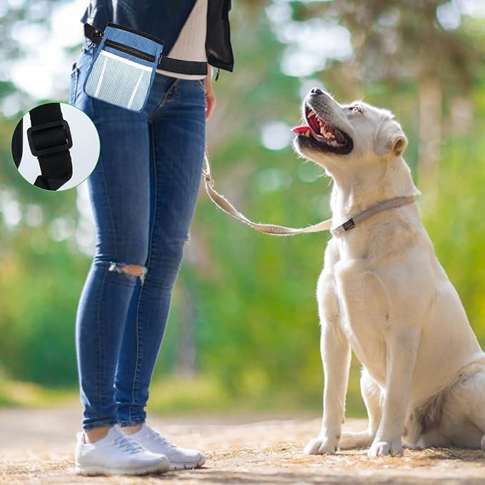 Dog Treat Pouch - 3 Ways to Wear Treat Pouches for Pet Training and 2 Pieces Clicker Taining for Dogs, Dog Training Treat Pouch Bag and Dog Clicker for Training with Waist Belt Shoulder Strap - Blue