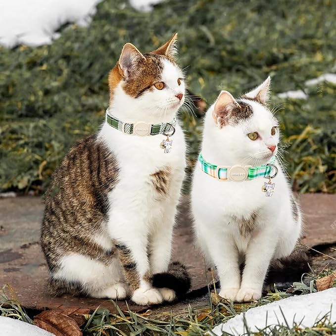 ARING PET 2 Pack Cat Collar-Cute Cotton Cat Collar with Bell & Pendant, Adjustable Spring Kitten Collars with Safety Buckle for Girl and Boy Pets