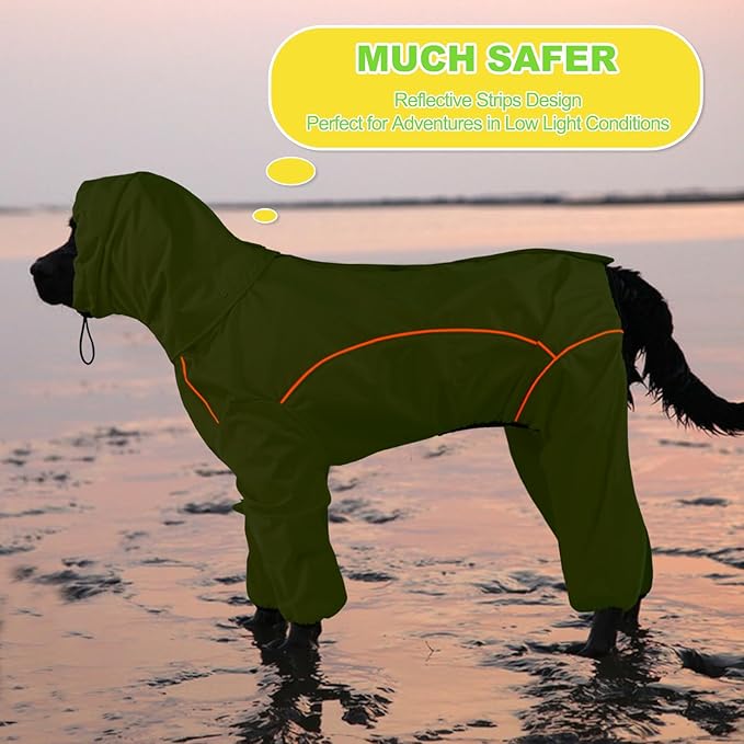 Dog Raincoat, Waterproof Dog Rain Jacket with Removable Hood，Adjustable 4 Legs Pet Poncho with Leash Hole，Reflective Stripe Hooded Snowproof Windproof Clothes for Small to 3X-Large Dogs, 3XL