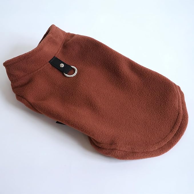 JACKO & CO - Fleece Vest Dog Sweater with Leash Ring - Soft, Warm & Lightweight Pullover Coat for Small & Medium Dogs, Puppies & Cats - Cozy Fall/Winter/Spring Pet Jacket (Chocolate Brown, M (6-10lbs)