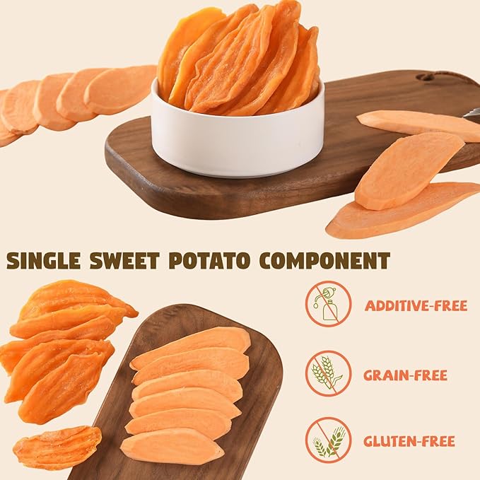 Sweet Potato Chews for Dogs, Healthy Dog Training Treats Low Fat, Human Grade Single Ingredient Dried Sweet Potato Slices for Small Medium Large Breed, Rich in Dietary Fiber,10.58 oz