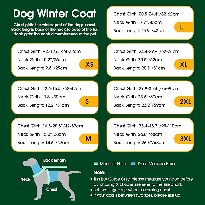 Dog Winter Coat Warm Padded Puppy Jacket Windproof Water Resistant Clothes for Small Medium Large Pets Christmas Sweater Outfit Vest(Green, XS)