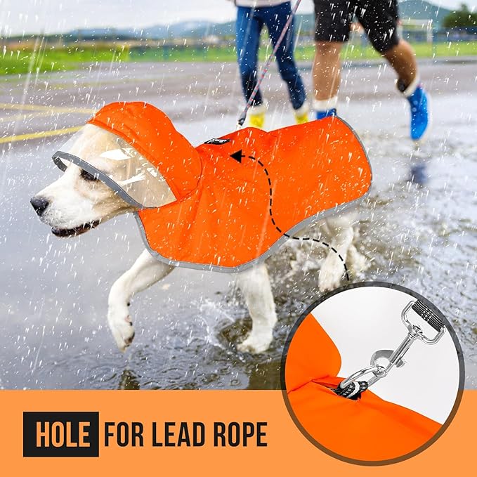 SlowTon Dog Raincoat, Adjustable Dog Rain Jacket Clear Hooded Double Layer, Waterproof Poncho with Reflective Strip Straps and Storage Pocket for Small Medium Large Dogs Puppies(OR S)