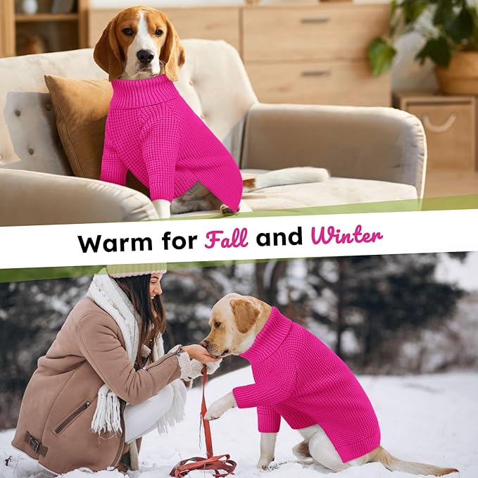 Queenmore Dog Sweaters for Medium Dogs Girl, Waffle Knit Dog Sweater with Long Sleeve, Doggie Kintsweaters, Cat Christmas Sweaters, Fuchsia M