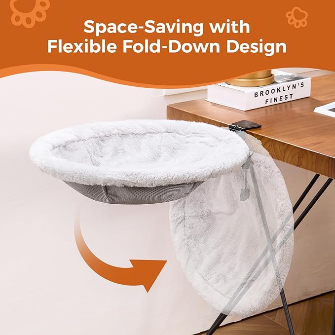 Cat Desk Bed for Remote Workers, Gamers, and Office Staff - 90° Foldable, Quality Sturdy Desk cat Bed for Indoor Cats, Comfortable Cat Bed for Desk use, Supports up to 40lbs