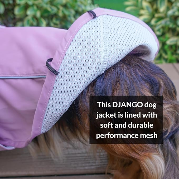 DJANGO Dog Jacket & Raincoat – Lightweight Water-Resistant Coat for Small, Medium, Long Dogs, Dachshunds – Reflective, Adjustable Fit, Harness-Compatible, Easy-Access Harness Hole - Lilac Purple Small