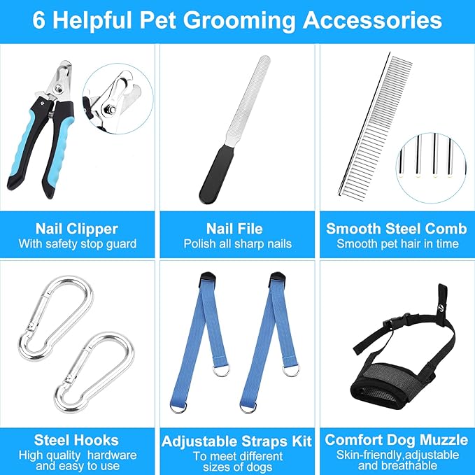 Dog Grooming Hammock, Pet Grooming Harness for Dogs&Cats, Multi Hammock Restraint Bag with Adjustable Grooming Loop/Stainless D-Hooks/Nail Clippers/Trimmer/Nail File for Pet Nail Trimming, Care (S)