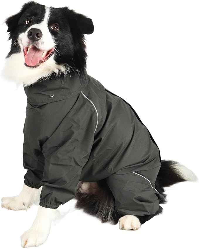 Dog Raincoat for Medium Large Dogs,rain Jacket Coat, Full Leg Coverage Waterproof Rain Suit with Detachable Hood & Tail, Reflective Strips, Snag-Free Top Zipper (Green for Boy, Medium)