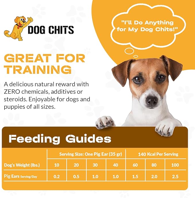 Dog Chits Pig Ears for Dogs – 100% Natural Baked Pig Ear Dog Treats & Training Chews – High Protein, Lower Fat, Grain-Free – Great for Puppies, Dental Support – Medium Size, 15 Pack – Made in USA