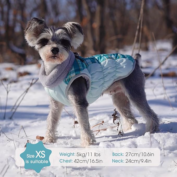 FUAMEY Dog Coat for Large Dogs,Waterproof Dog Winter Jacket with Harness Built in Puppy Cold Weather Coats Reflective Pet Vest with Zipper Warm Fleece Dogs Snowsuit Windproof Green Plaid XXXL