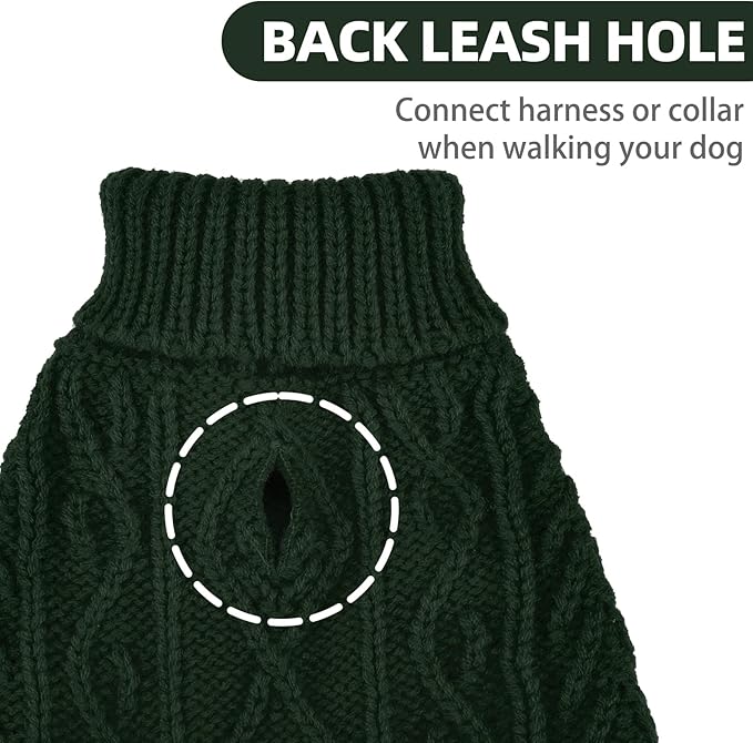 PUPTECK Dog Sweater, Turtleneck Warm Knitted Pullover Coat, Thick Cable Knitwear Clothes in Winter, Pet Apparel Outfits for Small Medium Dogs, for Cold Weather Indoor & Outdoor, Deep Green M