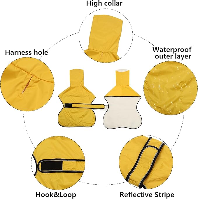 Morezi Dog Raincoat with Reflective Bar, Rain/Water Resistant, Adjustable Vest - Dog Raincoats for Greyhounds, Lurchers and Whippets - Yellow - Large