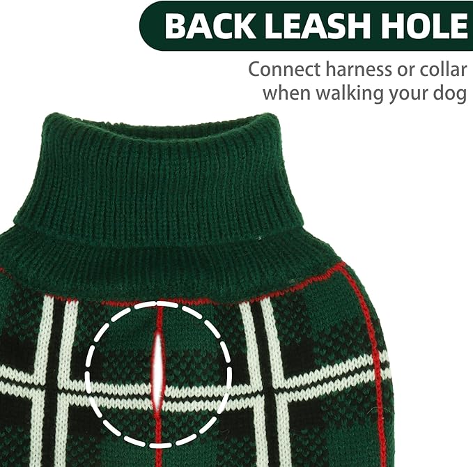 PUPTECK Dog Sweaters for Large Medium Small Dogs - Fall Classic Plaid Style Puppy Holiday Winter Coat Clothes Warm, Green, ML