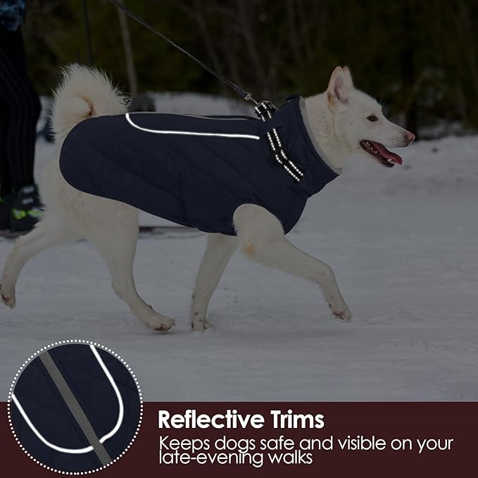 AOFITEE Coat for Medium Dogs, Turtleneck Warm Dog Winter Jacket with Back Zipper, Medium Pet Snowsuit with Reflective Trims, Dog Puffer Jacket for JackRussell, Boston Terrier, French Bulldog