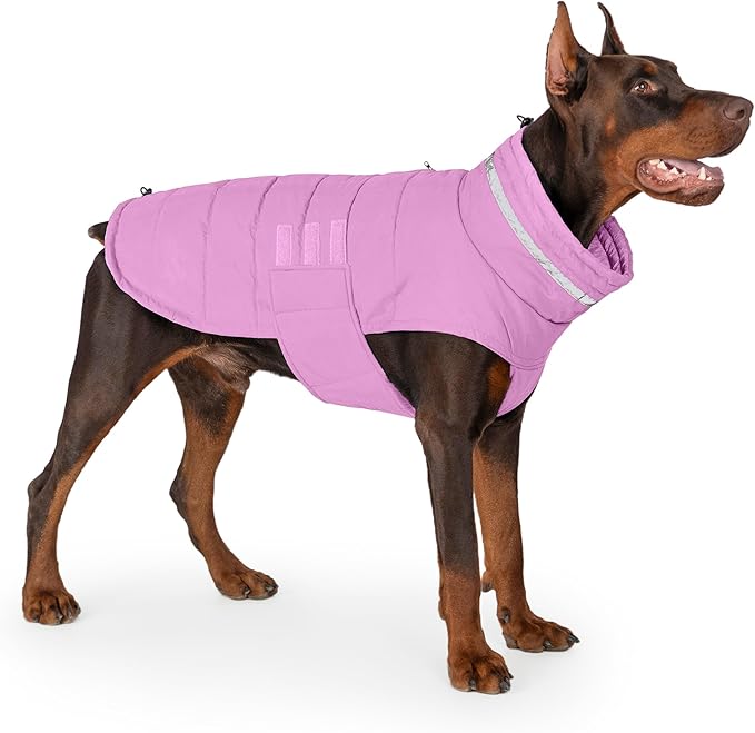 Dog Coat, Waterproof Winter Jacket, Warm Windproof Vest, Reflective Adjustable Turtleneck Coats for Large Dogs with Hook & Loop - Lilac - XL