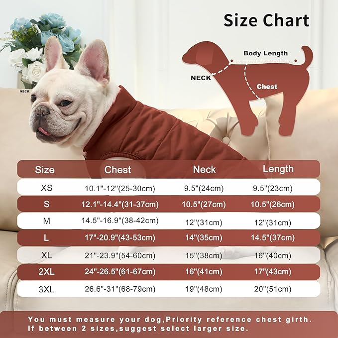 2 Layers Fleece Lined Warm Dog Jacket for Winter Cold Weather,Soft Windproof Medium Dog Coat,Brown L