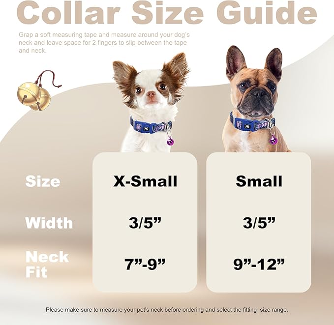 Floral Small Dog Collar with Bell for Small Dogs, Adjustable Flower Print Collar for Chihuahua Pomeranian, Reflective Soft Comfort Tiny Dog Collar (Small)