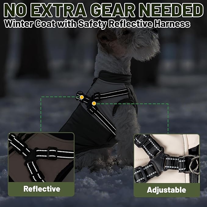 Dog Winter Coat for Small & Medium Dogs (Up to 31lb), Waterproof Dog Coat with Harness, Puppies Windproof Puppy Puffer Jacket, Snowsuit for Dachshund,Frenchie, Corgi (Classic Green, Small)
