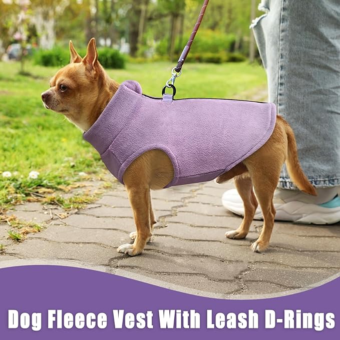 Idepet Dog Fleece Vest Sweater Zip Up Warm Pullover Dogs Jacket with D-Ring Leash Winter Cold Weater Coat Pet Sweatershirt Clothes Hoodie for Small Medium Dogs Boy Girl (Purple, XXL)