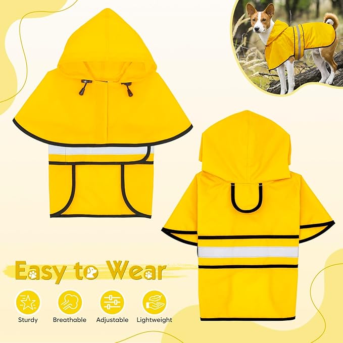Weesiber Dog Raincoat, Adjustable Waterproof Dog Rain Jacket Poncho with Reflective Strip and Leash Hole, Lightweight Pet Rain Coat for Small to X-Large Dogs (M, Yellow)