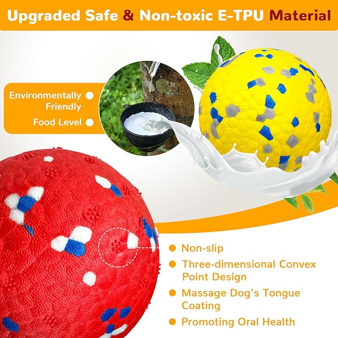 Petcare 2 Pack Dog Balls Toys for Aggressive Chewers Indestructible Tennis Balls for Medium Large Dogs Water Toy Chew Ball Tough Durable Big Dog Toys Bouncing Ball for Dogs to Fetch, Yellow+Red