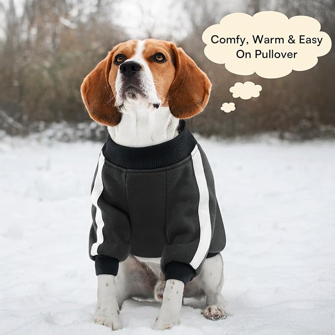 Queenmore Fleece Dog Sweater for Male Dogs, Soft Pullover Dog Sweatshirt with Leash Hole/Reflective Stripes – Cozy Winter Fleece Jacket for Small Medium Large Boy Puppy, Grey XXL