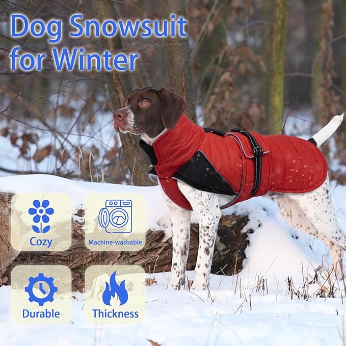 MIGOHI Comfortable Large Dog Coat - Waterproof Dog Coat with Reflective Strips,Windproof XXL Dogs Jacket with Warm Turtleneck, Snow Coats for Large Dogs,Labrador Golden Retriever,2XL,RedBlack