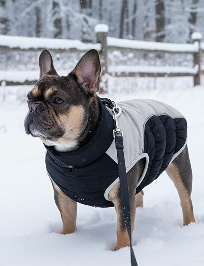 AURUZA Dog Coat, Warm Dog Winter Coat Waterproof Small Dogs Jacket with Harness Built Reflective Pet Vest with Zipper for Medium Dogs Windproof Pet Fleece Vest Snow Jacket for Cold Weather（Black,3XL）