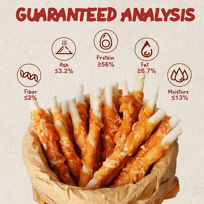 Dog Rawhide Chews, Chicken Wrapped Dog Treats Rawhide Twist Chicken Hide Sticks Natural Ingredients, 7.05oz, for All Breeds