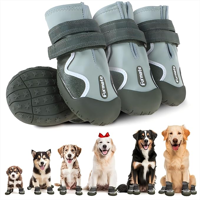 Dog Shoes for Large Small Medium Dogs,Dog Booties for Indoor Hardfloors Anti-Slip,Reflective Strip Waterproof Dog Boots & Paw Protectors for Outdoor Walking Hot Pavement,Winter Snow (Green-4)