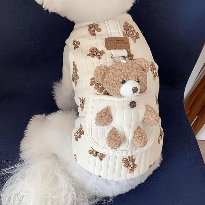 Cute Pet Apparel Plush Bear Pattern Cartoon Dog Clothes All Season Sleeveless Puppy Kitten Pullover Soft Skin-Friendly (White2, XS (1-2.2lbs))