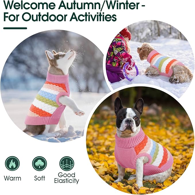 Kuoser Dog Sweater, Pet Cable Knitted Pullover Puppy Warm Clothes, Doggy Turtleneck Classic Knitwear Soft Thickening Doggie Outfit, Cold Weather Thermal Wear for Large Size Dogs, Pink 2XL