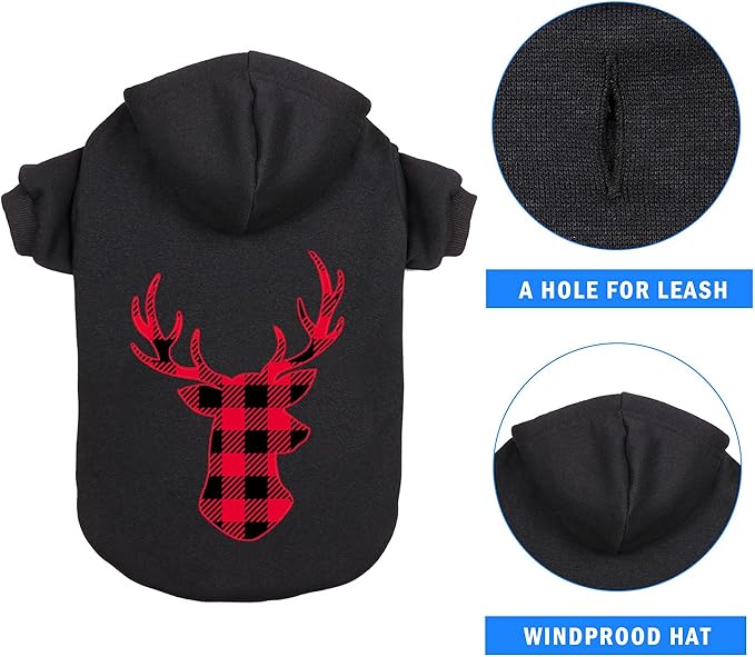 Dog Hoodie Sweater for Dogs Pet Clothes Buffalo Plaid Dog Hooded Sweatshirt Warm and Soft Breathable Cozy(Reindeer&L)