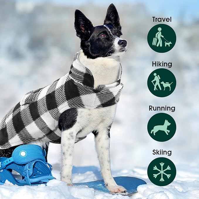 Kuoser Dog Winter Coat, Windproof Dog Fleece Jacket British Style Plaid Cold Weather Doggie Vest Coats, Reversible Cozy Warm Pet Clothes Apparel for Extra Large Size Dogs XXL