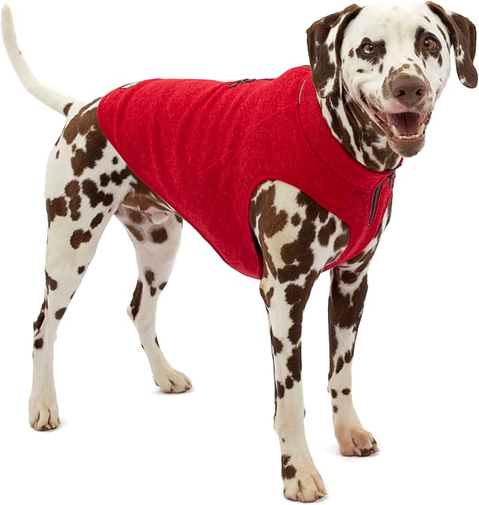 Kurgo Core Sweater - Cold Weather Dog Outfit - Cozy Knit Fleece Layer - Adjustable Neck Dogwear - Reflective Accents - Machine Washable Gear - Heather Red - Large