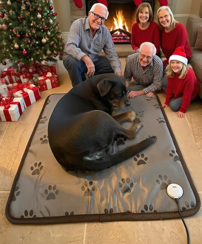 Dog Heating Pad for Large Dog Bed Outdoor Indoor,Electric Heating Blanket for Dog House Pad for Small Medium Pet Cat Puppy Waterproof Easy Clean Long Chew Proof Cord Gray,34"x21"
