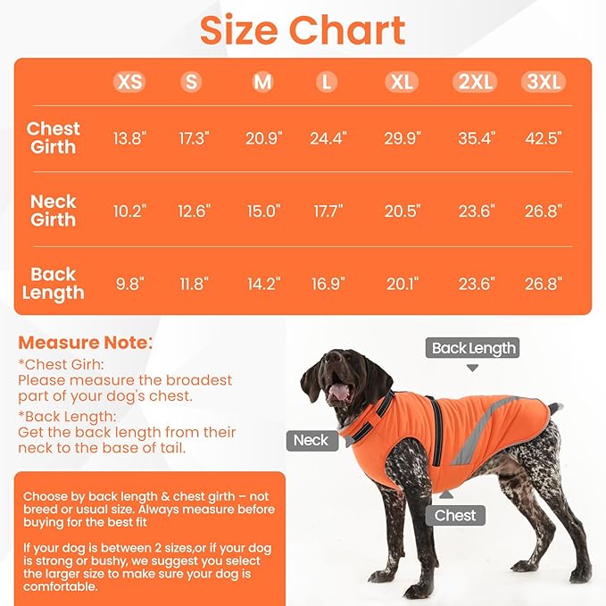 QBLEEV Dog Coat for Medium Dogs, Waterproof Dog Winter Coat with Built-in Harness and D-Ring, Zip Up Pet Cold Weather Coats with Fleece Lined, Warm Snowsuit Gear Vest for Pug Boston Terrier, Orange, M