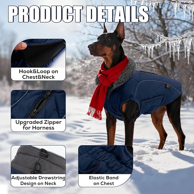 EMUST Dog Jackets, Small/Medium/Large Dog Coat for Winter, Pet Cold Winter Jacket for Large Dogs, Dark Blue, XL