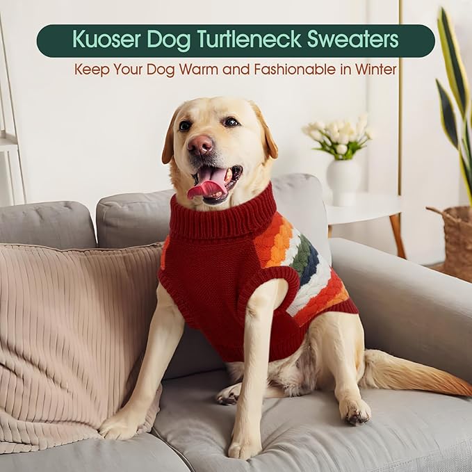Kuoser Dog Sweater, Warm Dog Sweaters for Small Dogs Pet Christmas Clothing, Classic Cable Knitwear Cold Weather Thermal Pullover for Pug Dachshund Yorkie, Soft Puppy Turtleneck Sweatshirt, Red S