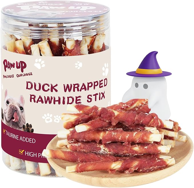 PAWUP Dog Duck Treat Rawhide Sticks, Natural Dog Chew Duck Wrapped Rawhide for Small Dogs, Healthy Hide Twists w/Taurine, 12.5 oz