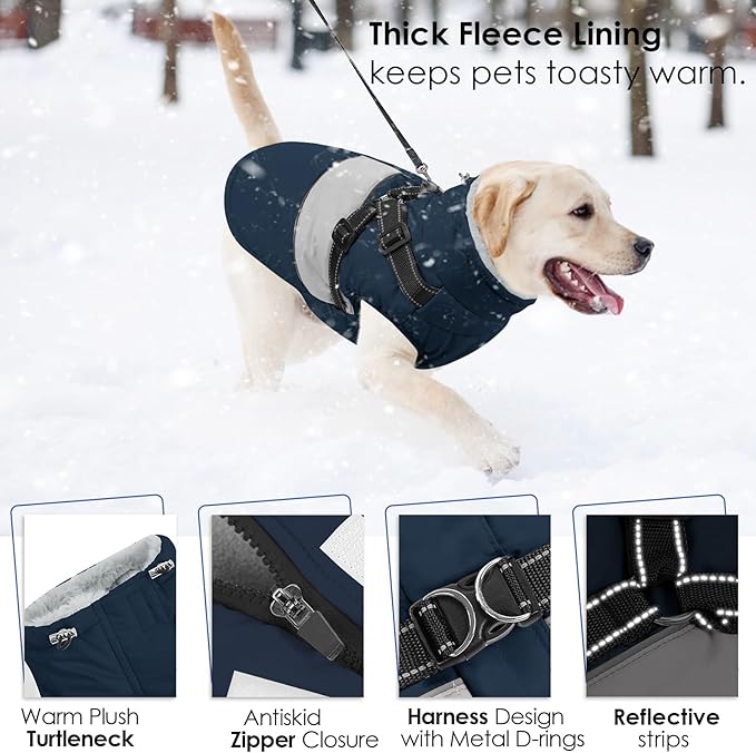 AOFITEE Dog Coat, Warm Dog Jacket with Harness Built in, Waterproof Coats for Small Dogs, Dogs Winter Coat Puffer Jacket with Zipper & Fleece Collar, Pet Snowsuit Sweater for Chihuahua Yorkshire, XS