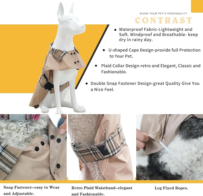 MAMORE Dog Jacket Waterproof Outdoor Vest for Smal Medium Large Dogs, Windproof Adjustable Breathable Lightweight Fashion Casual Dog Clothes (Khaki, X-Large)