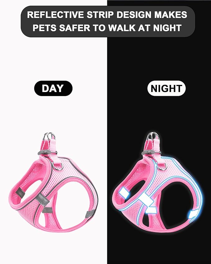 L Red Soft Mesh Dog Harness and Leash Set,No Escape Puppy Harnesses for Training Walking， Reflective Adjustable Puppy Vest for Small Medium Dogs, Cats (Red, L)