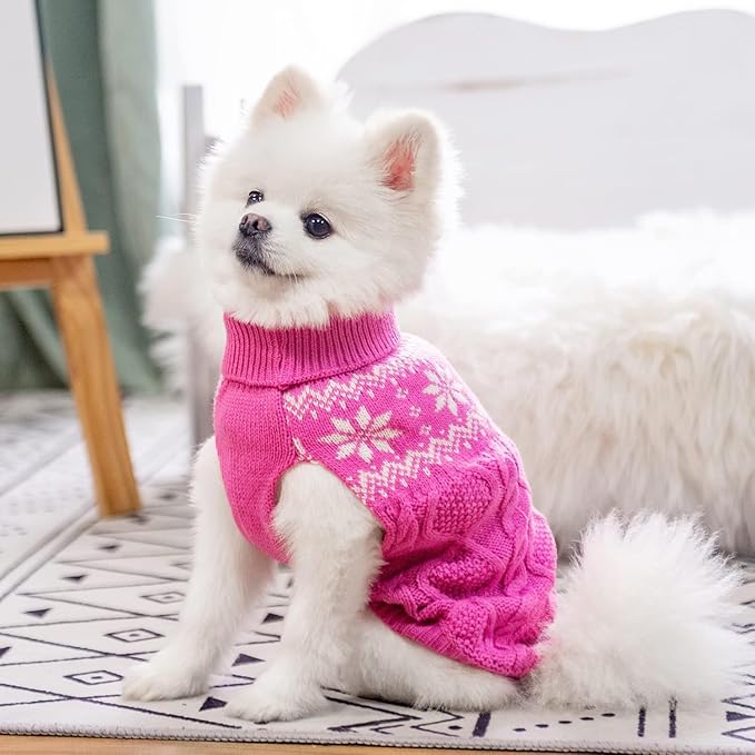 Warm Winter Dog Sweater - Cold Weather Pet Clothes for Small Medium Large Dogs Indoor Outdoor, Soft Classic Knit Puppy Apparel, Pink, ML