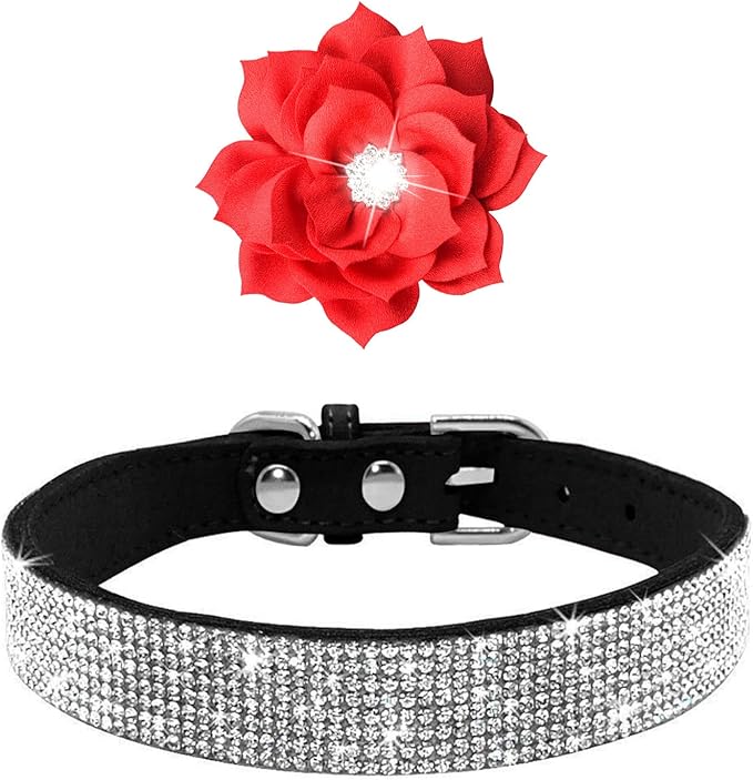 Serijoars Small Dog Collar with Rhinestone Crystal Diamond Colorful Bling Girl Puppy Cat Collars (XS, Black6)
