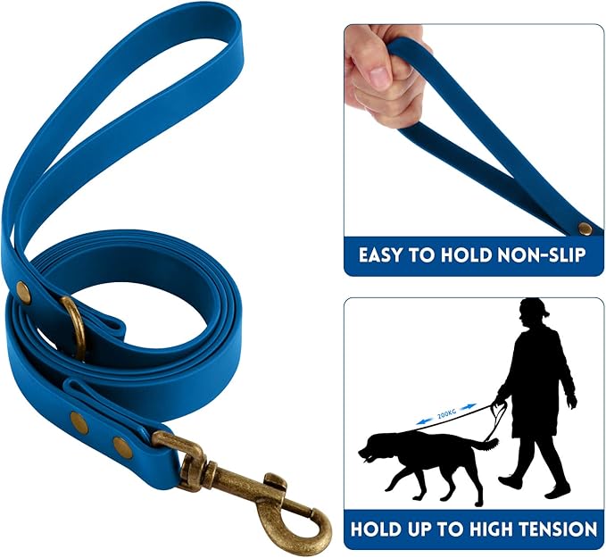 Wisedog Dog Collar and Leash Set, Waterproof Adjustable Puppy Collars with Cute Tag 6FT Dog Leash with Poop Bag for Small Medium Large Dogs (L, Blue)