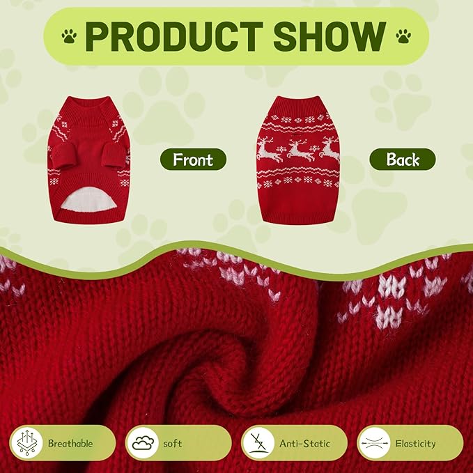 Christmas Dog Sweaters for Small Medium Large Dogs Classic Turtleneck Holiday Xmas Pet Clothes Cozy Stretchy Sweater for Chihuahua, Bulldog, Dachshund, Pug Small
