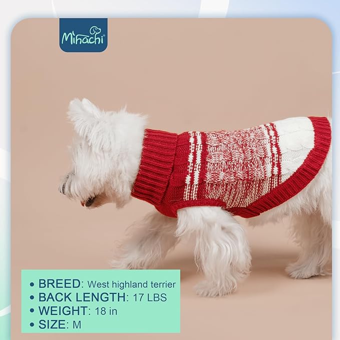 Mihachi Dog Sweaters for Medium Dogs Girl Boy,Soft Warm Dogs Shirt, Cold Weather Dog Coat Turtleneck Knitted Pullover Dog Clothes Costume with Leash Hole for Large Cat Puppy Doggy Pet,Red M