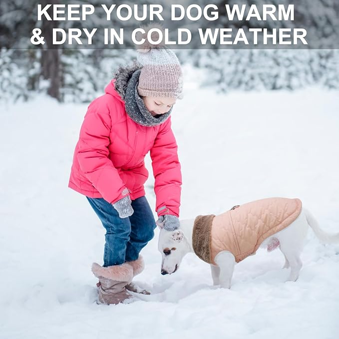 BEAUTYZOO Winter Dog Coat with Harness Built in, Warm Dog Puffer Jacket Vest Padded Fleece Cold Weather Coats Windproof Waterproof Snow Jackets Clothes for Small Medium Puppy, Pink XS