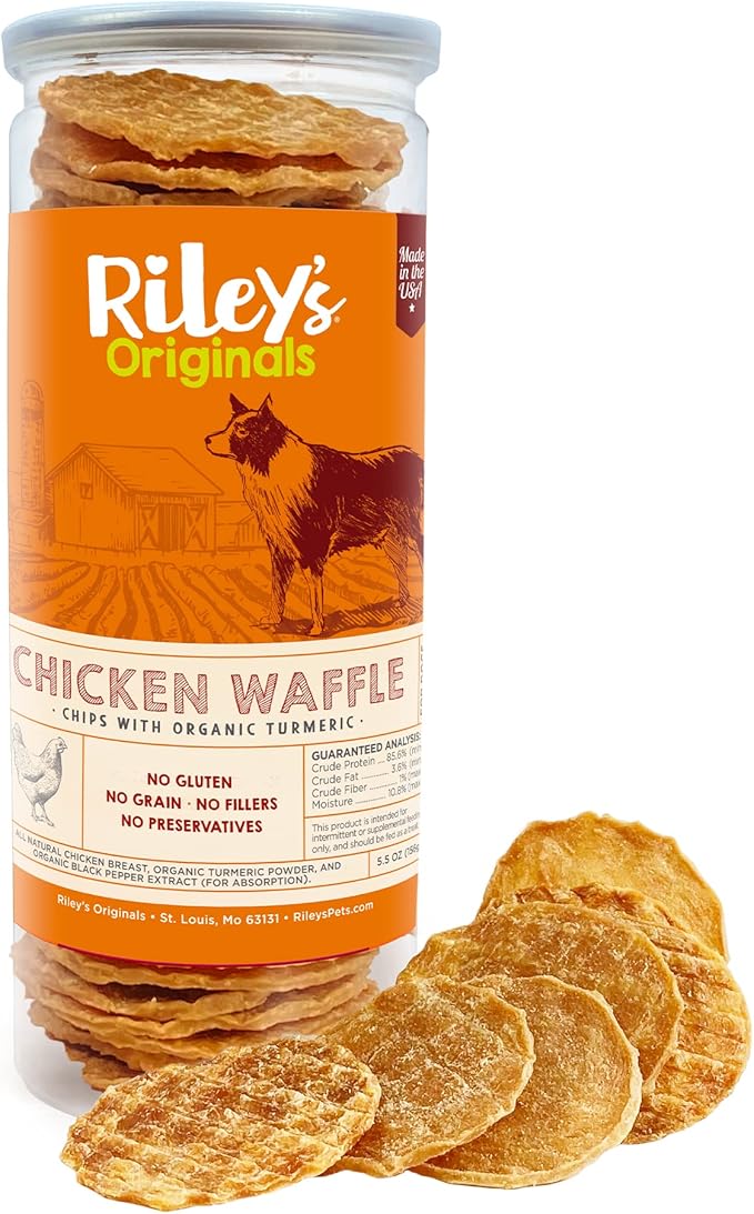 Riley's Waffles Chicken Chips for Dogs with Turmeric, USA Sourced Chicken Dog Treats - Limited Ingredient Healthy Treats, Dehydrated Jerky Dog Treats